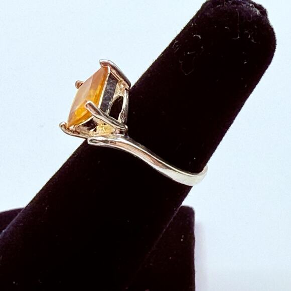 Vintage Sterling Silver 925 Ring Orange Stone Cocktail Statement Sz 5 Retro - Picture 11 of 15